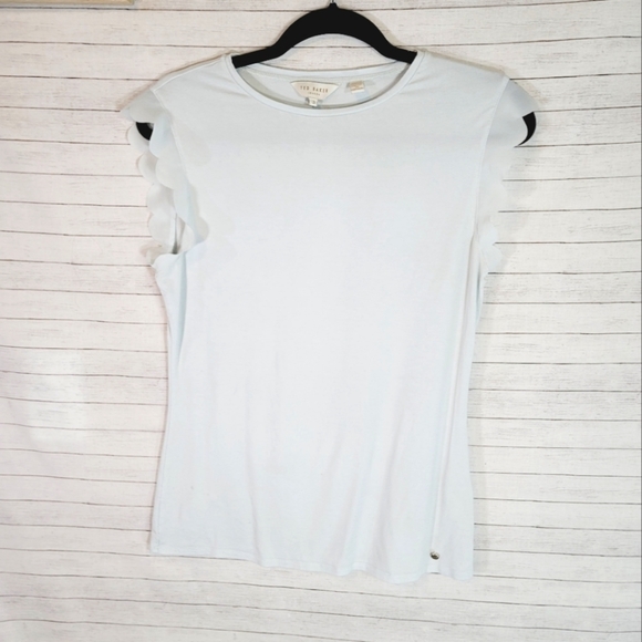 TED BAKER LONDON SCALLOP SLEEVE BLOUSE MINT GREEN, SZ 3 - Picture 1 of 16